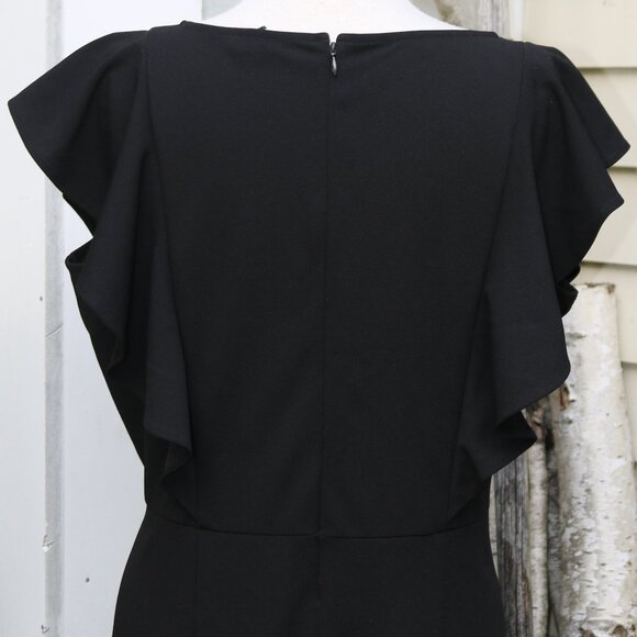 Du Jour Petite Black V-Neck Flutter Sleeve Wide Leg Stretch Crepep Romper Sz XLP - Picture 6 of 9